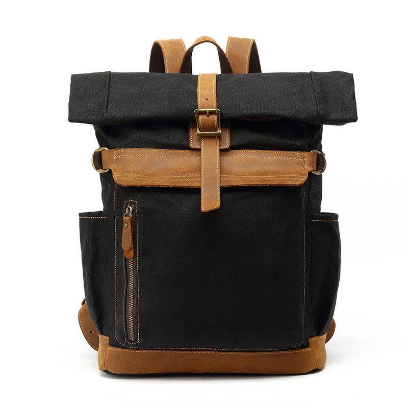 Backpack Crazy Horse Leather Leisure Travel Bag Men's Backpack Oil Wax Handheld Canvas Computer Social Buzz eSIMs