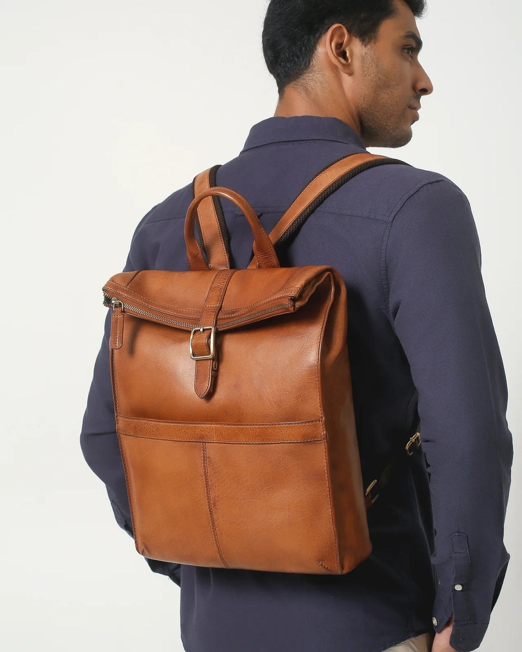 Boconi Darius Roll-Top Leather Backpack