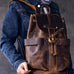 Crazy Horse Leather Men Travel Backpack Retro Laptop Backpack Bucket Backpack RockCow Leather Studio