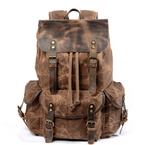 Casual Retro Drawstring Men's Oil Wax Canvas Travel Backpack Social Buzz eSIMs