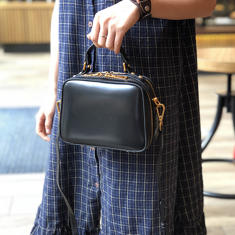 Women's Small Leather Box Bag Crossbody Clutch, Retro handmade leather crossbody bag square bag RockCow Leather Studio