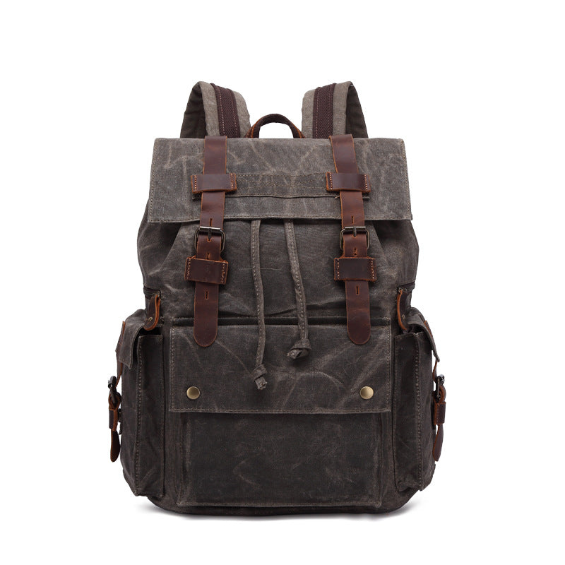 Outing Waxed Canvas Leather Backpack, Big Capacity Laptop Backpack, Vintage Waterproof Shoulder School Bag 5358 RockCow Leather Studio