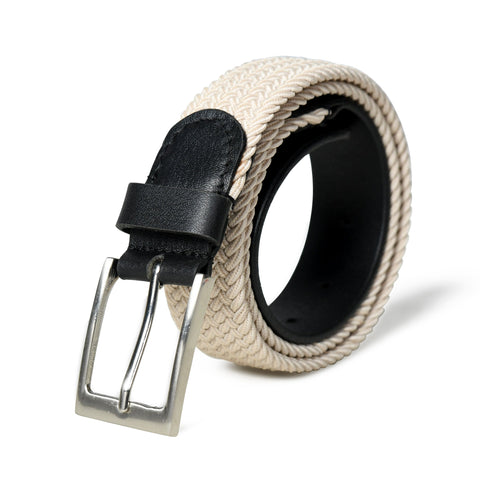 Cream & Black Braided Canvas Leather Belt Classy Leather Bags
