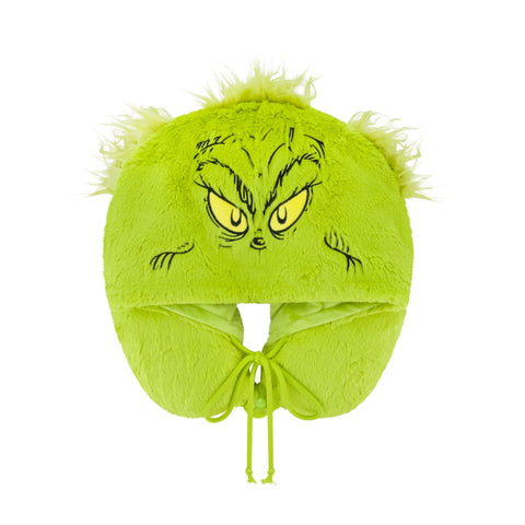 Grinch Face Hooded Fur Neck Pillow Ful Luggage