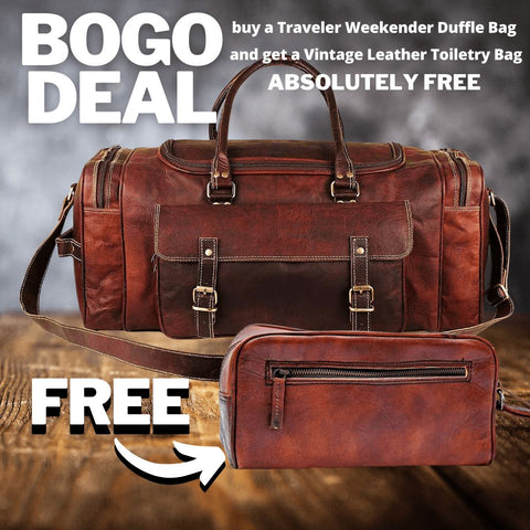 BOGO: Traveler Weekender Duffle Bag + FREE Toiletry Bag Classy Leather Bags
