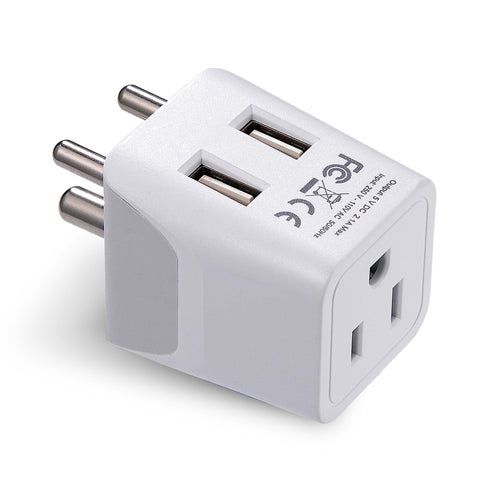 India Travel Adapter - Type D - Dual USB (CTU-10) Ceptics