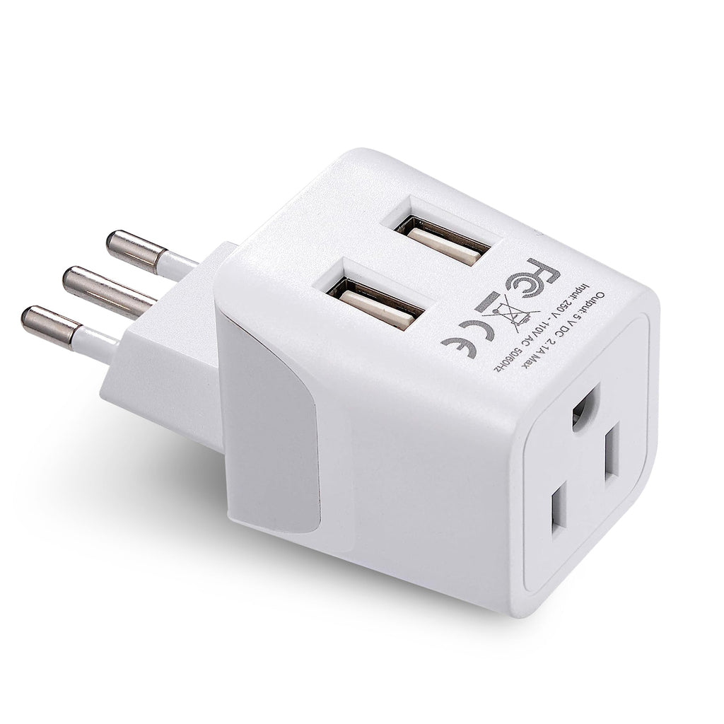 Italy Travel Adapter - Type L - Dual USB (CTU-12A) Ceptics