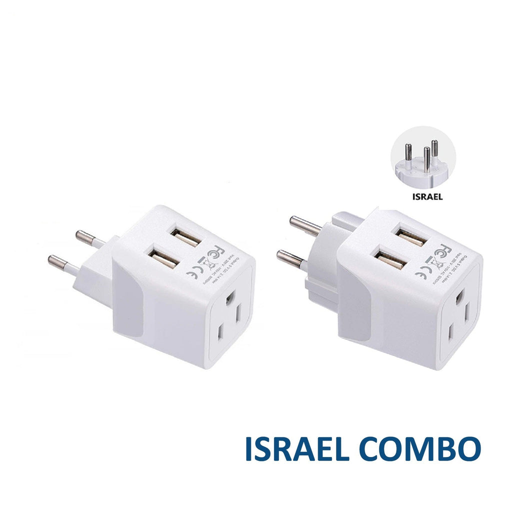 Israel, Palestine Adapter Plug Combo- Type H, C | Dual USB - Israeli Combo (CTU-9C-14) Ceptics