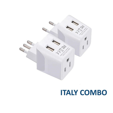 Italy Travel Adapter Plug Combo - Type C, L | Dual USB - Italian Combo (CTU-12-9C) Ceptics