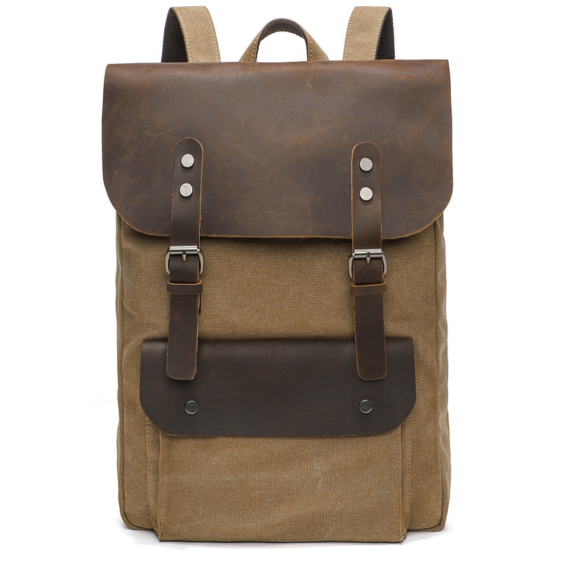 Canvas And Leather Backpack Vintage Waxed Canvas Travel Backpack Waterproof Flap Cover Canvas Laptop Backpack Camera Backpack RockCow Leather Studio