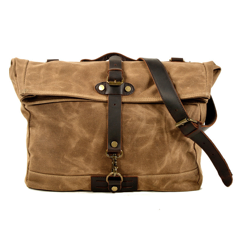 Canvas Messenger Bag Waterproof Canvas With Leather Shoulder Bag Waxed Canvas Crossbody Bag RockCow Leather Studio