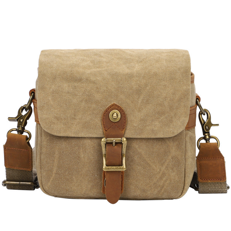 Canvas With Leather Camera Bag Waxed Canvas DSLR Camera Bag Waterproof Vintage Crossbody Messenger Bag QSMK-67 RockCow Leather Studio