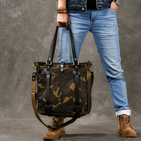 Canvas Men Tote Bag Camouflage Shoulder Bag Vintage Men Messenger Bag ESS399 RockCow Leather Studio