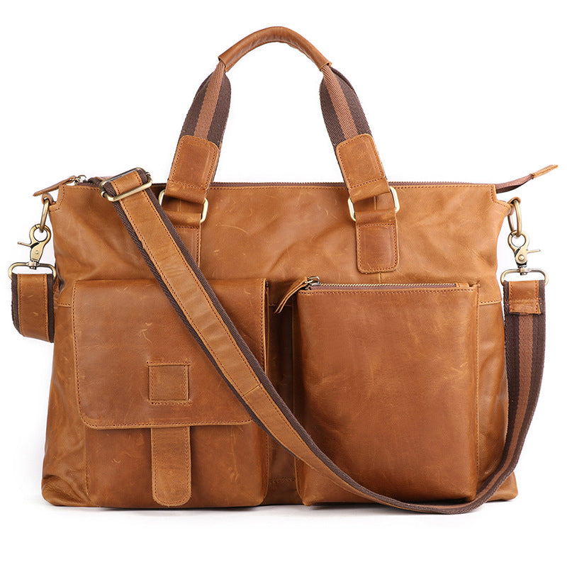 Crazy Horse Leather Briefcase Retro Tote Bag Handmade Shoulder Messenger Bag RockCow Leather Studio