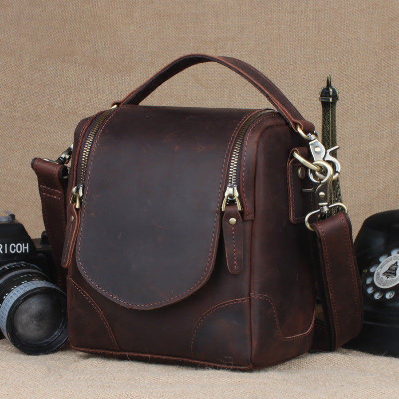 Crazy Horse Leather Camera Shoulder Bag Full Grain Leather Crossbody DSLR Camera Bag Mens Messenger Bag RockCow Leather Studio