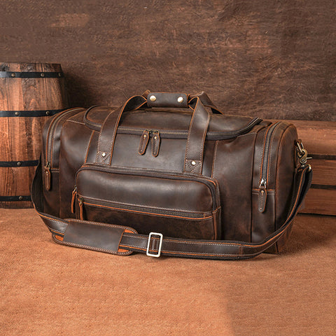 Men's Handmade Crazy Horse Leather Duffle, Vintage Travel Bag RockCow Leather Studio
