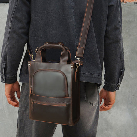 Crazy Horse Leather Shoulder Bag For Mens Leather Handbag Leather Tote Retro Leather Crossbody Bag RockCow Leather Studio