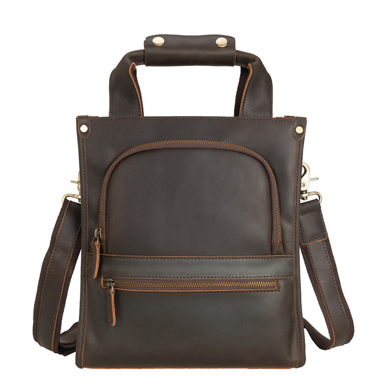 Crazy Horse Leather Shoulder Bag For Mens Leather Handbag Leather Tote Retro Leather Crossbody Bag RockCow Leather Studio
