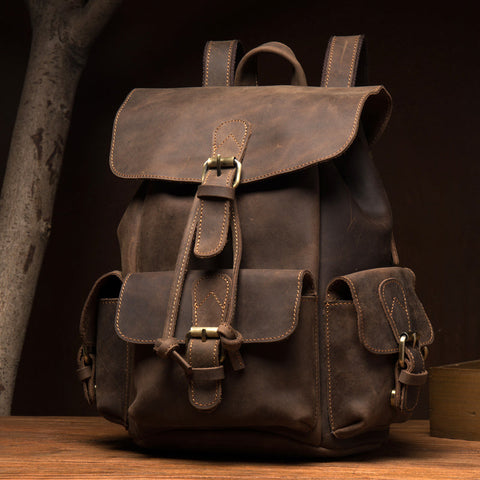 Crazy Horse Leather Backpack Retro Travel Backpack Unisex Laptop Backpack RockCow Leather Studio