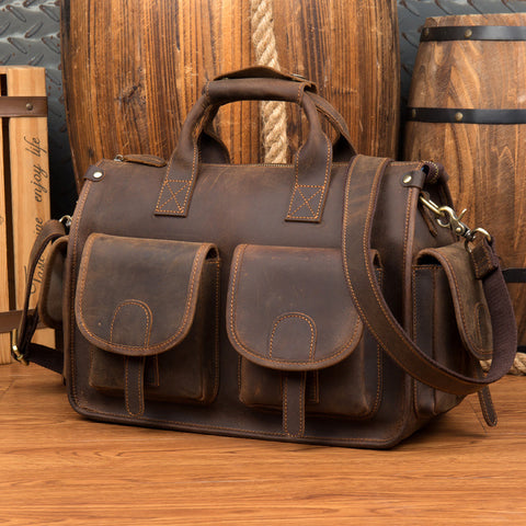 Crazy Horse Leather Briefcase Large Capacity Tote Bag Men Shoulder Bag Messenger Bag RockCow Leather Studio