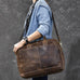 Crazy Horse Leather Large Briefcase Men Tote Bag Vintage Shoulder Messenger Bag RockCow Leather Studio