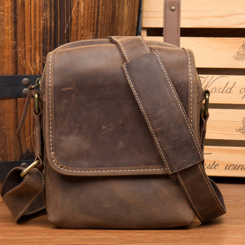 Crazy Horse Leather Messenger Bag Men Shoulder Bag Retro Crossbody Bag Casual Satchel RockCow Leather Studio