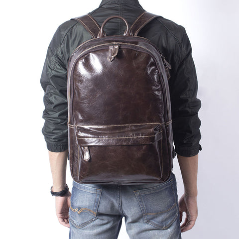 Full Grain Leather Backpack Casual Shoulder Travel Bag For Men Laptop Backpack RockCow Leather Studio