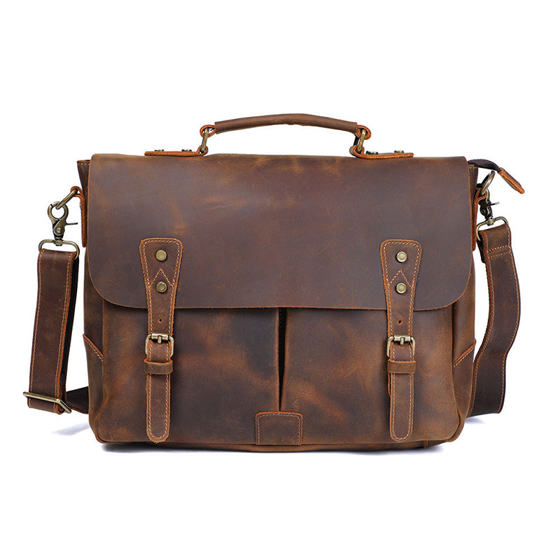 Full Grain Leather Briefcase Men's Leather Messenger Bag Handmade Laptop Bag Crossbody Shoulder Bag Top Handle Business Bag RockCow Leather Studio