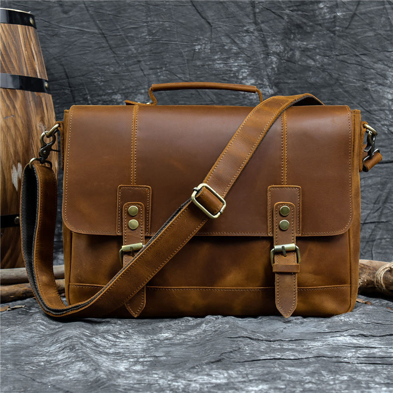 Full Grain Leather Briefcase Mens Leather Laptop Bag Premium Leather Messenger Bag Leather Macbook Shoulder Bag RockCow Leather Studio