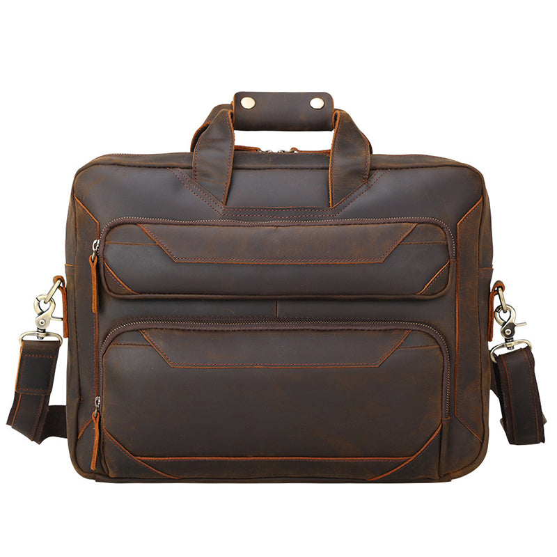 Full Grain Leather Briefcase Vintage Messenger Bag Men's Leather Shoulder Bag 15.6" Leather Laptop Bag RockCow Leather Studio