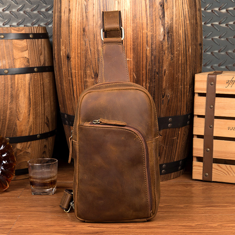 Full Grain Leather Chest Pack Mens Leather Shoulder Bag Crossbody Bag Vintage Chest Bag MSGC1 RockCow Leather Studio