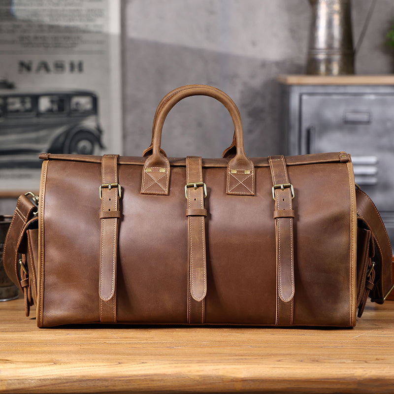 Full Grain Leather Duffle Bag Handmade Leather Weekender Gym Bag Vacation Duffel Bag Vintage Travel Bag Overnight Bag Leather Holdall RockCow Leather Studio