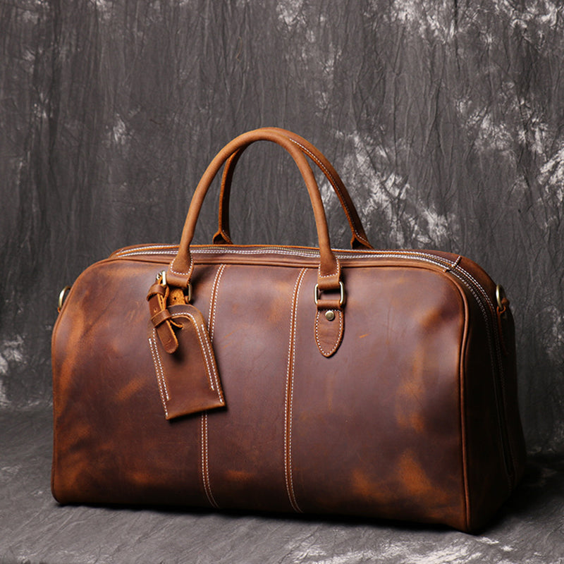 Full Grain Leather Duffle Bag Retro Leather Weekender Bag Handmade Large Carry On Bag For Mens RockCow Leather Studio