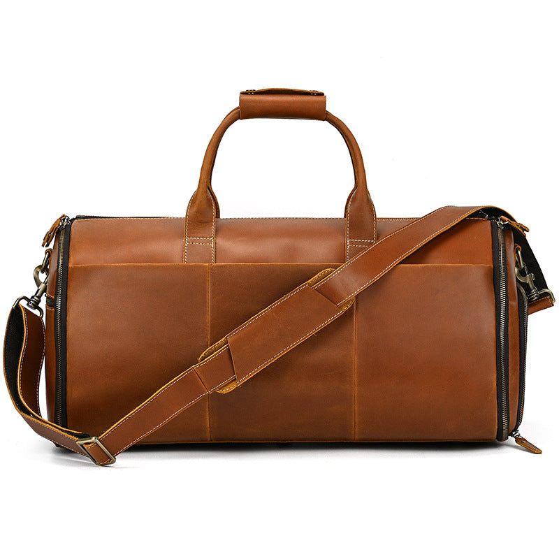 Men's Full Grain Leather Garment Bag, Convertible Weekender Duffel Bag RockCow Leather Studio