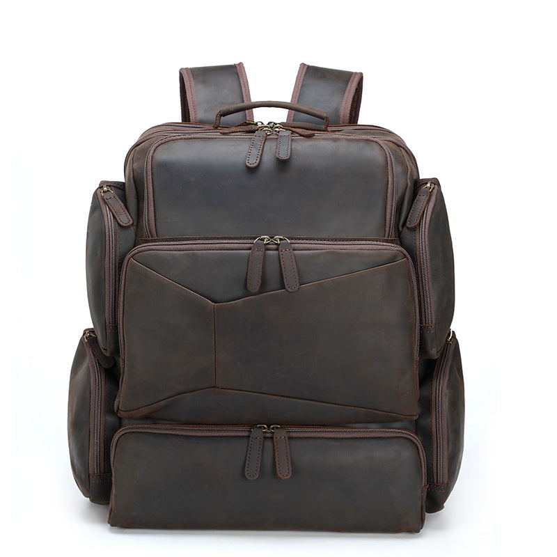 Full Grain Leather Large Travel Backpack Crazy Horse Leather Retro Backpack Mens Outdoor Travel Rucksack Laptop Backpack RockCow Leather Studio