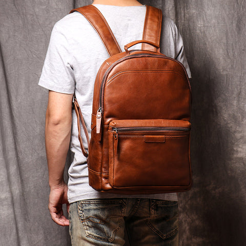 Full Grain Leather Men Backpack Handmade Leather Laptop Backpack Travel Backpack 88120 RockCow Leather Studio
