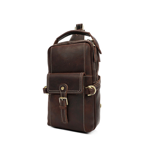 Full Grain Leather Men Sling Bag Retro Leather Chest Pack Handmade Mens Shoulder Bag RockCow Leather Studio