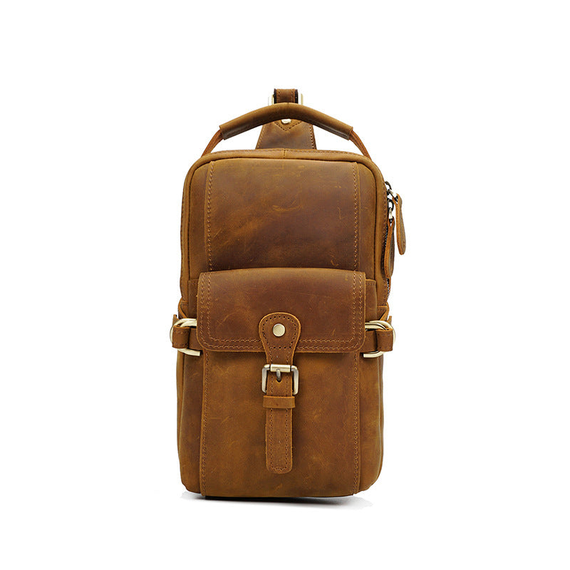Full Grain Leather Men Sling Bag Retro Leather Chest Pack Handmade Mens Shoulder Bag RockCow Leather Studio