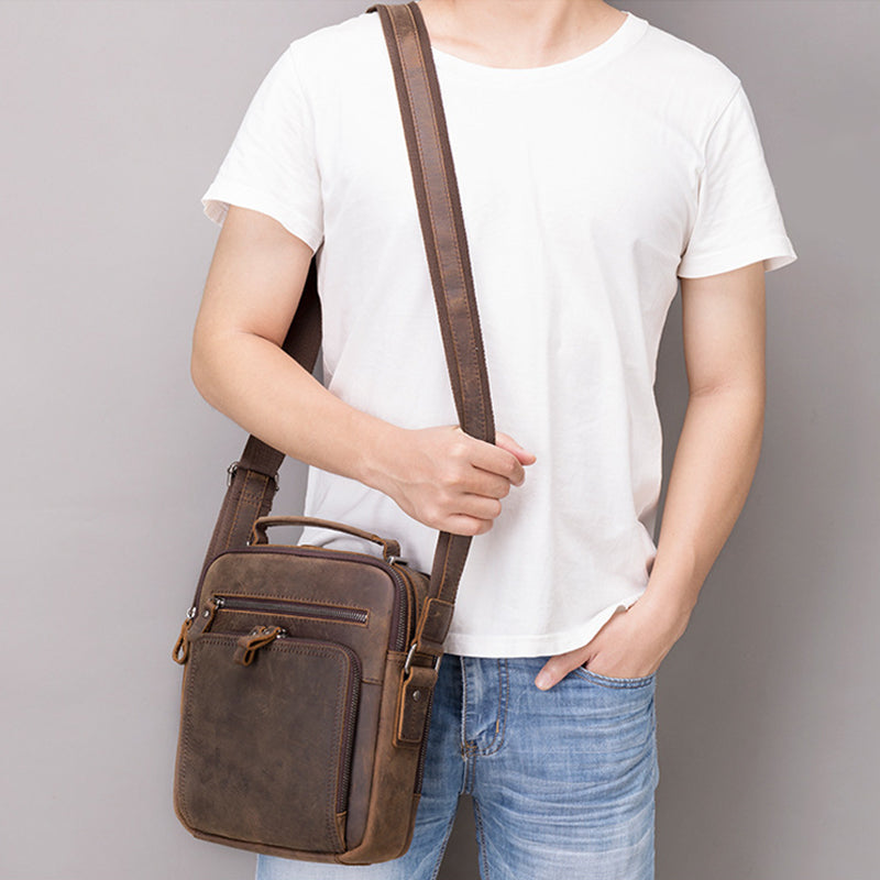 Full Grain Leather Men's Satchel Leather Mens Crossbody Bag Small Leather Shoulder Bag Satchel Bag Retro Messenger Bag RockCow Leather Studio