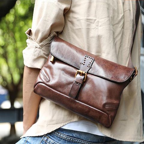 Full Grain Leather Men's Shoulder Bag Vintage Handmade Leather Messenger Bag Leather Crossbody Bag RockCow Leather Studio