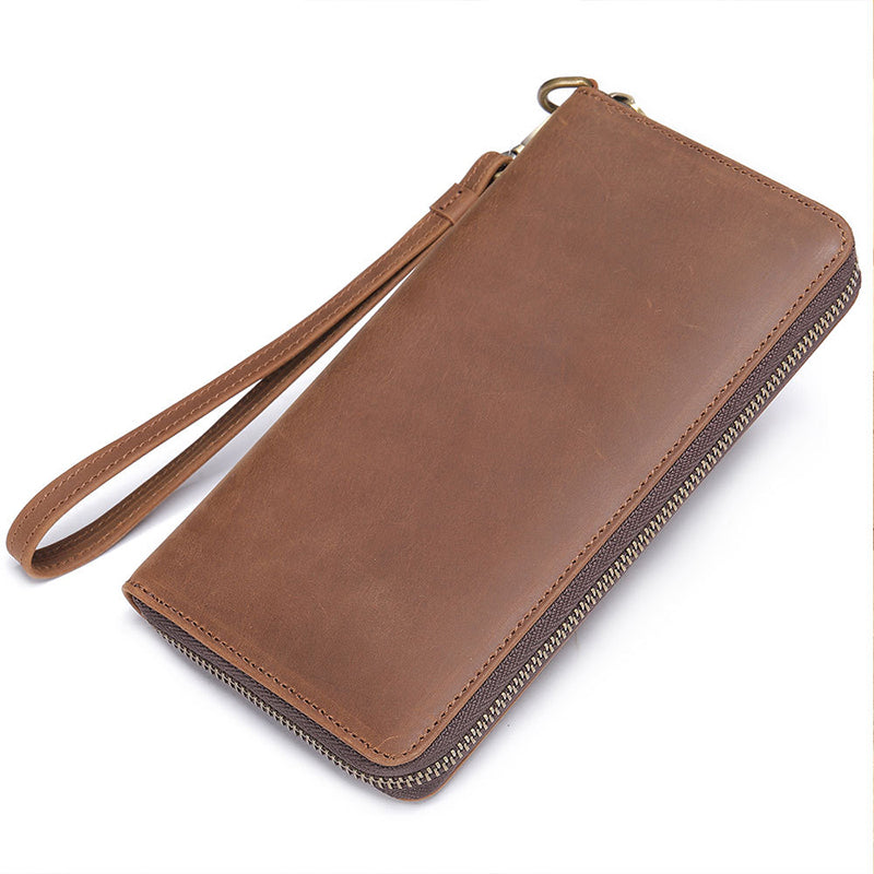 Full Grain Leather Men's Wallet Handmade Long Clutch Retro Mens Leather Zipper Wallet M1028 RockCow Leather Studio