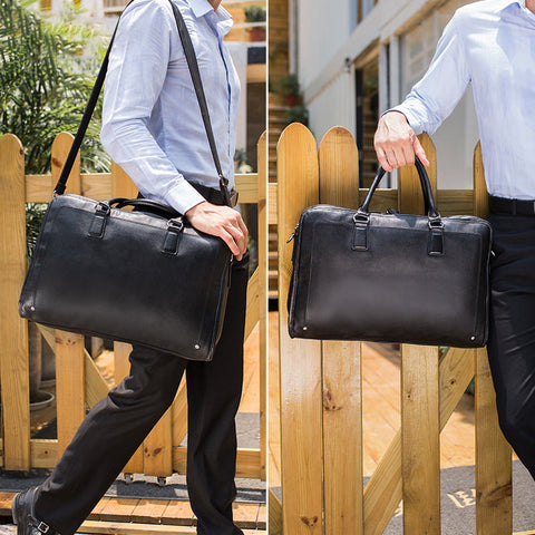 Full Grain Leather Mens Briefcase 17 Inch Leather Laptop Bag Mens Large Business Shoulder Bag Messenger Bag RockCow Leather Studio