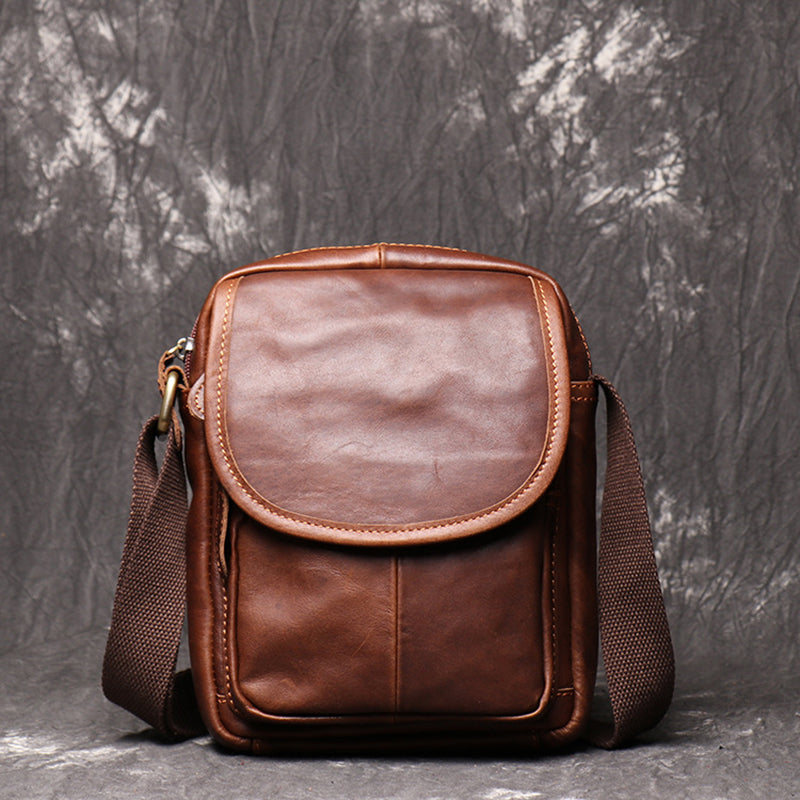 Full Grain Leather Messenger Bag Casual Small Leather Shoulder Bag For Mens Leather Crossbody Bag RockCow Leather Studio