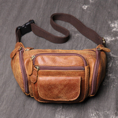 Full Grain Leather Sling Bag Leather Waist Bag Mens Handmade Leather Crossbody Bag Chest Pack RockCow Leather Studio