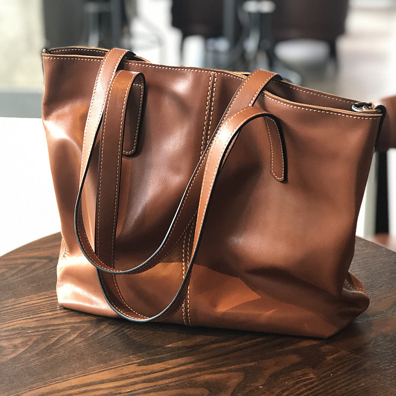 Full Grain Leather Tote Bag Women Leather Purse Leather Work Student Bag T21017 RockCow Leather Studio