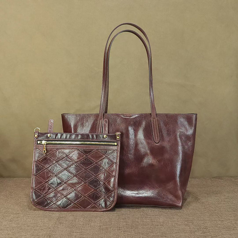 Full Grain Leather Tote Classic Everyday Use Tote Bag Work Student Bag Leather Shoulder Bag For Women RockCow Leather Studio