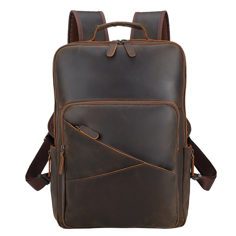 Full Grain Leather backpack Mens Crazy Horse Laptop Backpack Handmade Retro Large Leather Travel Backpacks For Mens RockCow Leather Studio