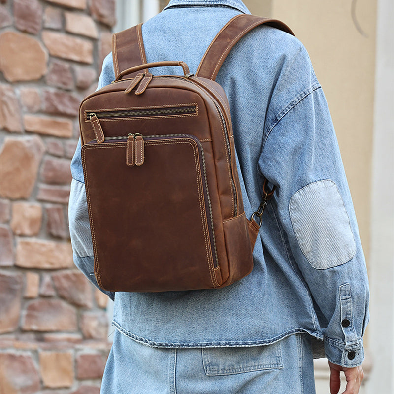 Full Grain Men's Leather Backpack Retro 15-inch Laptop Backpack Handcrafted Cow Leather Backpack RockCow Leather Studio