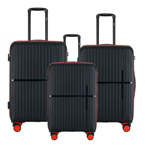 GALA 3-Piece Luggage Set – Polypropylene Hardshell, Lightweight, 360° Dual Spinning Wheels, Combo Lock - 20", 24", 28" - Black Mirage Luggage