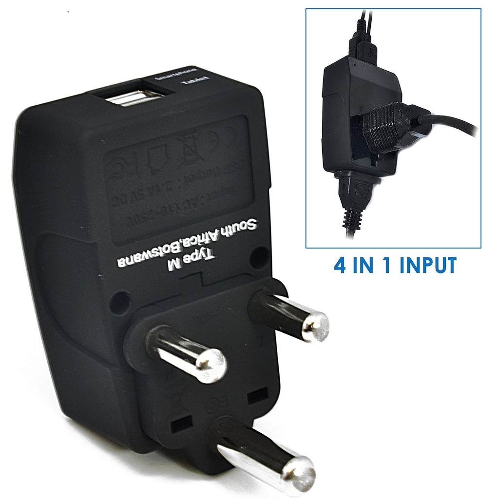 South Africa Travel Adapter - Type M - 4 in 1 - 2 USB Ports (GP4-10L) Ceptics